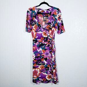 Lily Purple‎ Watercolor Floral Faux Wrap Midi Dress Size Medium